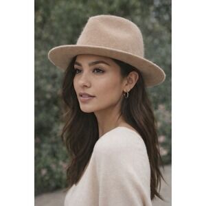 Wyeth Beige Mohair Wool Fedora Hat Tan Wide Brim O/S